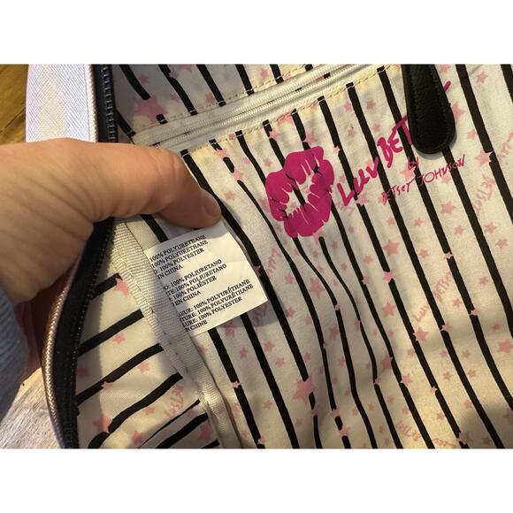 BETSEY JOHNSON SILVER Metallic LOVE BLACK BACKPACK BAG Pink - Picture 12 of 12